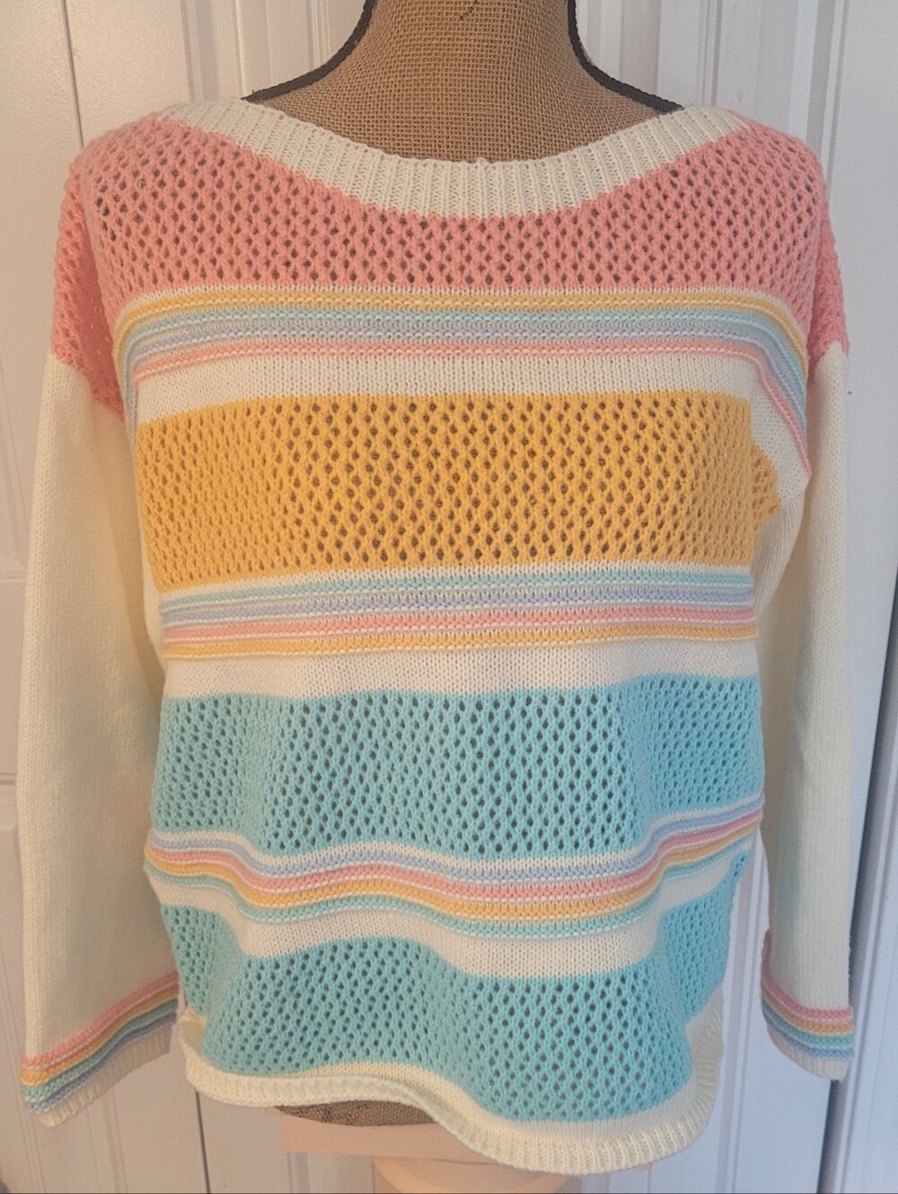 BiBi Pastel Mixed Designs Boatneck Sweater, NWT, S - Beautiful🩷🩵💚💛🧡